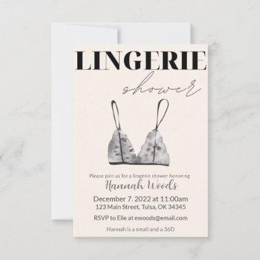 Gray Watercolor Lingerie Shower Invitations