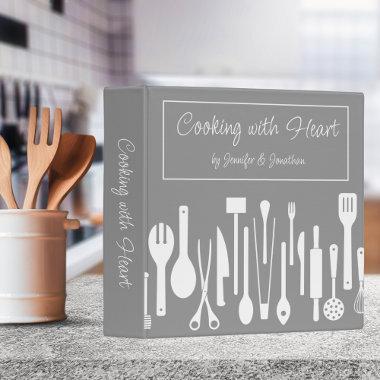 Gray & White Cooking with Heart Couples Recipe 3 Ring Binder