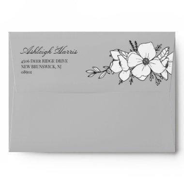 Gray White Floral Pattern Lining Envelope