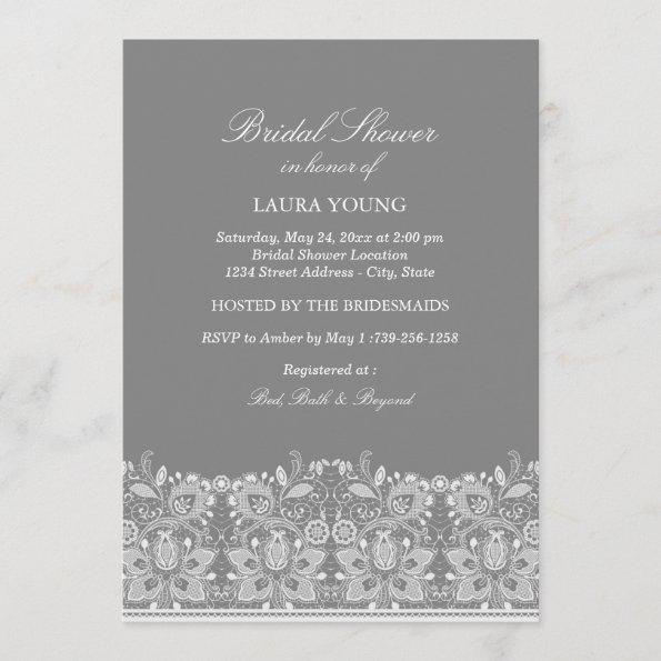 Gray & White Lace | Bridal Shower Invitations