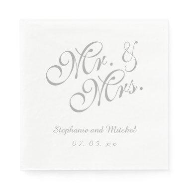 Gray White Mr. and Mrs. | Wedding Paper Napkins