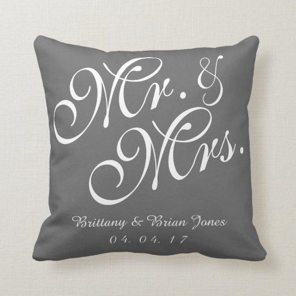 Gray & White Mr. and Mrs. Wedding Pillow
