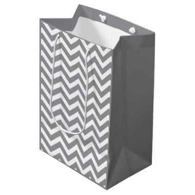 Gray & White Thick Chevron Wedding Birthday V2 Medium Gift Bag