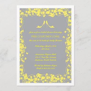 Gray with Yellow Heels Bridal Shower Invitations