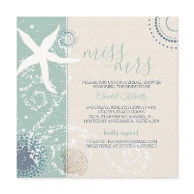 Grayed Jade Dusky Blue Beach Bridal Shower Invitations