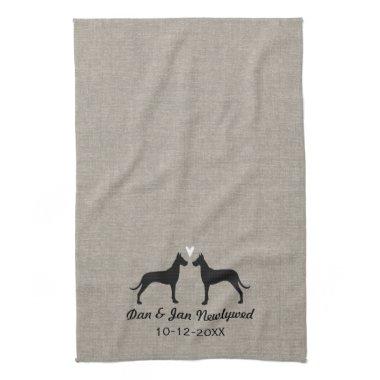 Great Dane Silhouettes with Heart Newlyweds Couple Kitchen Towel