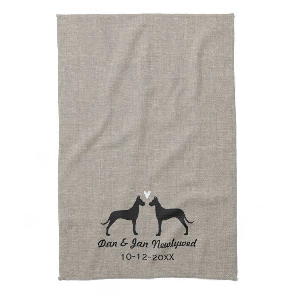 Great Dane Silhouettes with Heart Newlyweds Couple Kitchen Towel