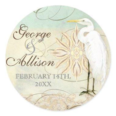 Great Egret Coastal Beach - Wedding Sticker Seal