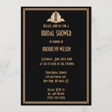 Great Gatsby Art Deco Black Bridal Shower Invites