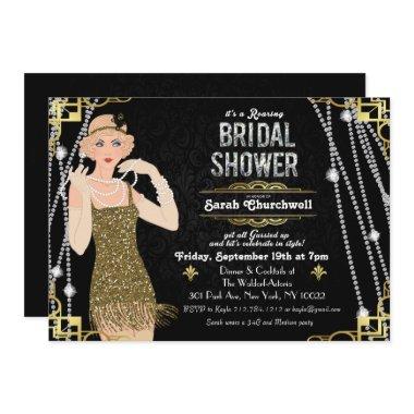 Great Gatsby Flapper Girl Bridal Shower Invitations