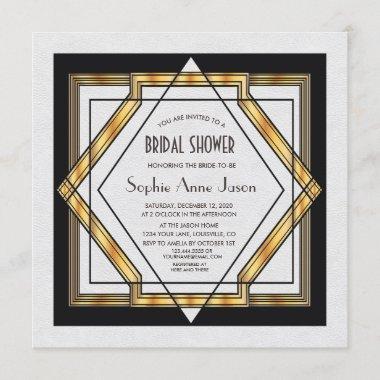 Great Gatsby Gold White Art Deco Bridal Shower Invitations