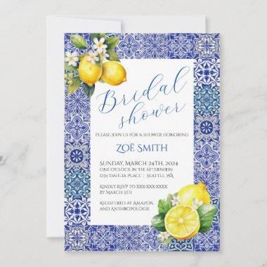 Grecian Blue and Lemon Bridal Shower Invitations