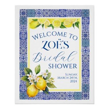 Grecian Blue & Lemon Bridal Shower Welcome Poster