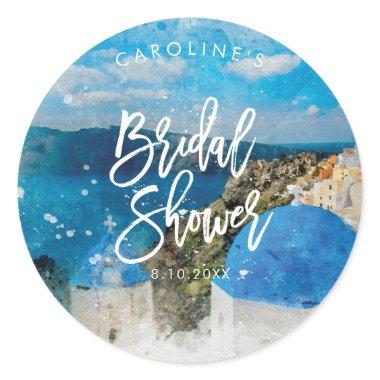 Greece santorini watercolour bridal shower sticker