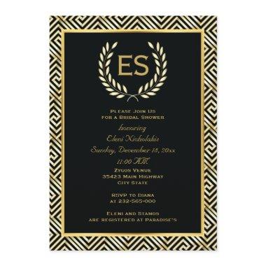 Greek key and laurel wreath wedding bridal shower Invitations