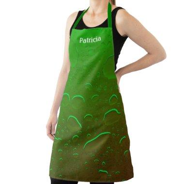 Green Abstract Water Patterns Ombre Custom Name Apron