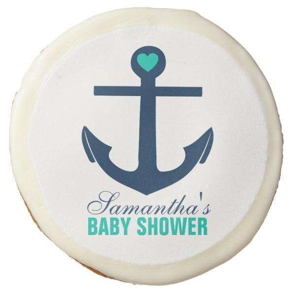 Green Anchor Nautical Baby Shower Sugar Cookie