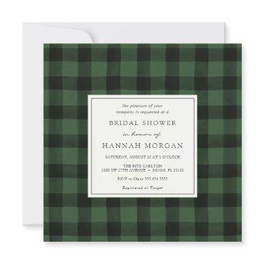 Green and Black Buffalo Plaid Bridal Shower Invitations