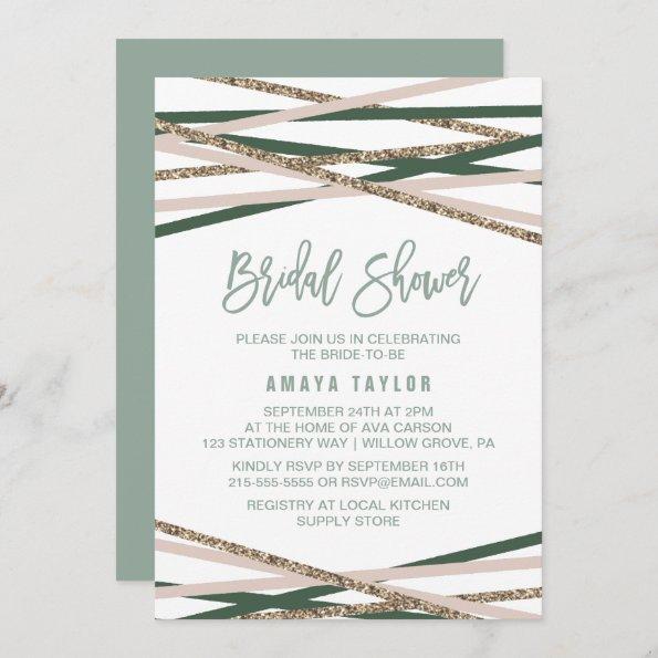 Green and Blush Streamers Bridal Shower Invitations