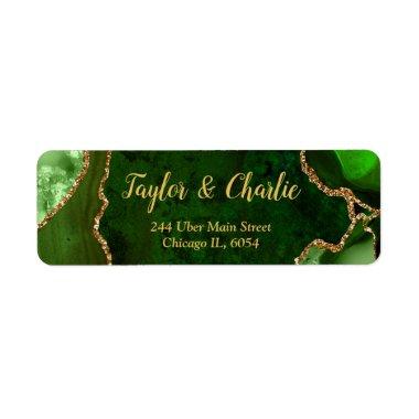Green and Gold Agate Marble Wedding Label