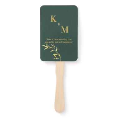 Green and Gold Hand Fan for Weddings and Events