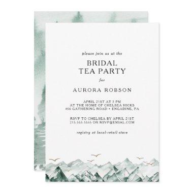 Green and Gold Mountain Bridal Tea Party Invitatio