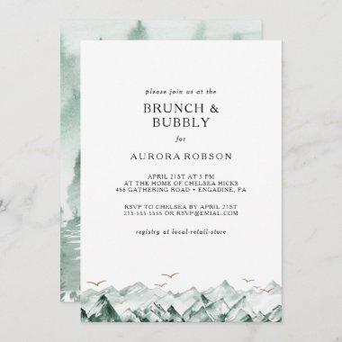Green and Gold Mountain Brunch and Bubbly Shower I Invitations