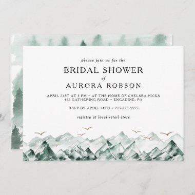 Green and Gold Mountain Horizontal Bridal Shower I Invitations
