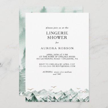 Green and Gold Mountain Lingerie Shower Invitations