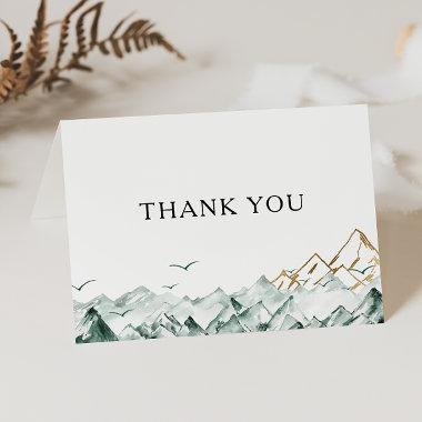 Green and Gold Mountain Thank You Invitations