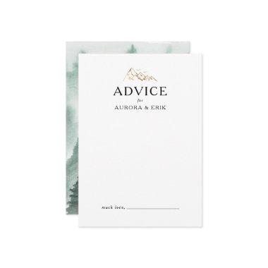 Green and Gold Mountain Wedding Advice Card