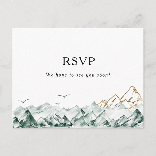 Green and Gold Mountain Wedding RSVP PostInvitations