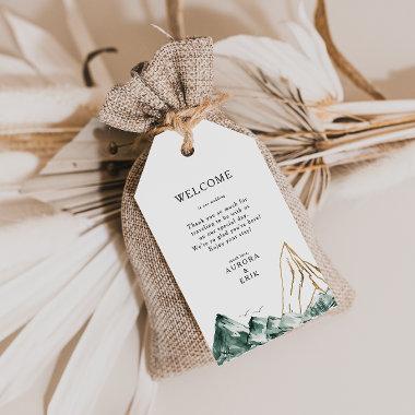 Green and Gold Mountain Wedding Welcome Gift Tags