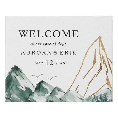 Green and Gold Mountain Welcome Faux Canvas Print