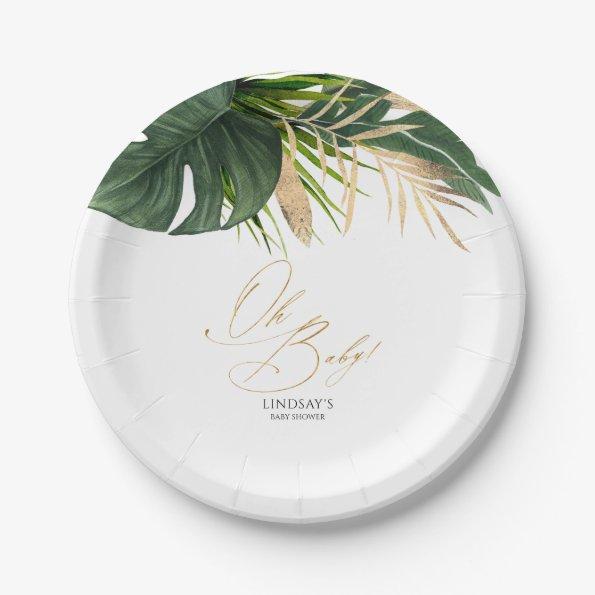 Green and Gold Palm Leaves Tropical Elegant Paper Plates