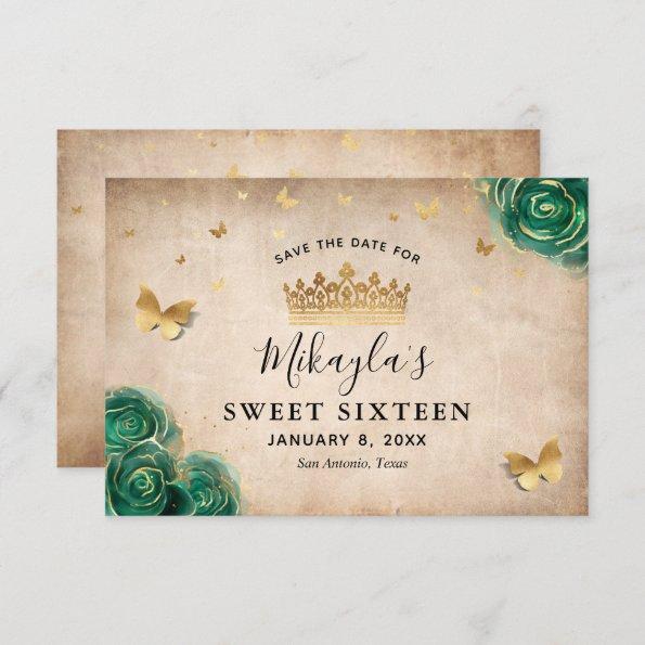 Green and Gold Rose Parchment Elegant Save The Date