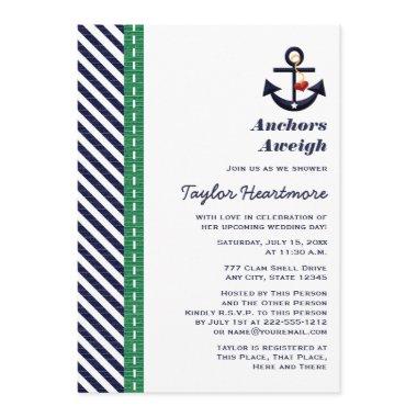 Green and Navy Blue Anchor Bridal Shower Invites