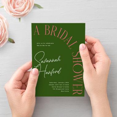 Green and Pink Arched Text Modern Bridal Shower Invitations