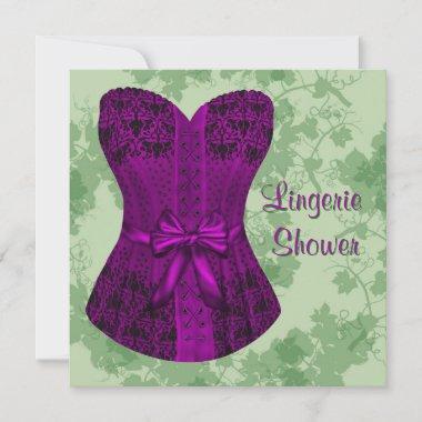 Green and Purple Corset Bridal Shower Invitations