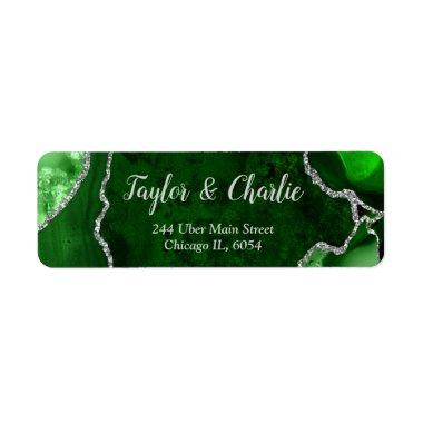 Green and Silver Agate Marble Wedding Label
