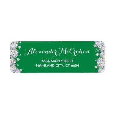 Green and Silver Diamond Glitter Return Address Label