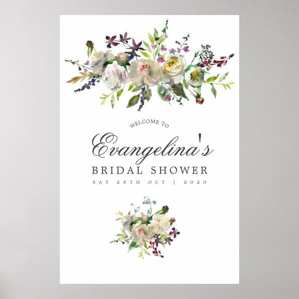 Green and White Floral Bridal Shower Welcome Poster