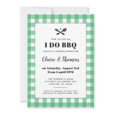 Green and White Plaid I Do BBQ Invitations