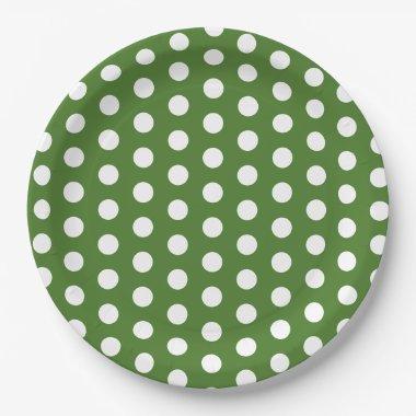 Green and White Polka Dot Party Paper Plates