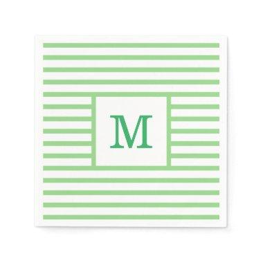 Green and White Stripes Custom Monogram Napkins