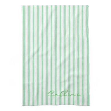 Green and White Stripes Pattern Kitchen Towel