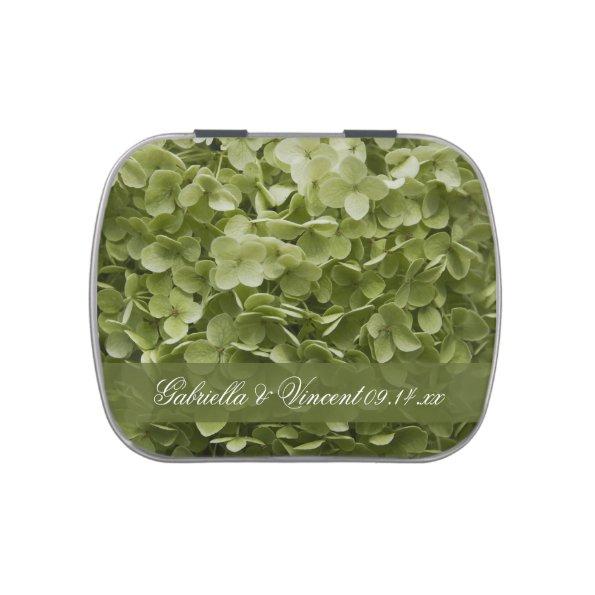 Green Annabelle Hydrangea Floral Wedding Favor Candy Tin