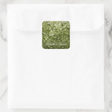 Green Annabelle Hydrangea Floral Wedding Square Sticker