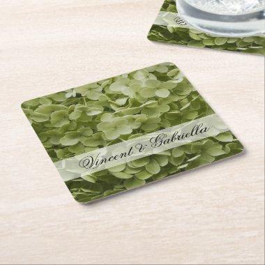 Green Annabelle Hydrangea Flower Wedding Square Paper Coaster