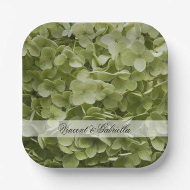 Green Annabelle Hydrangea Flowers Wedding Paper Plates